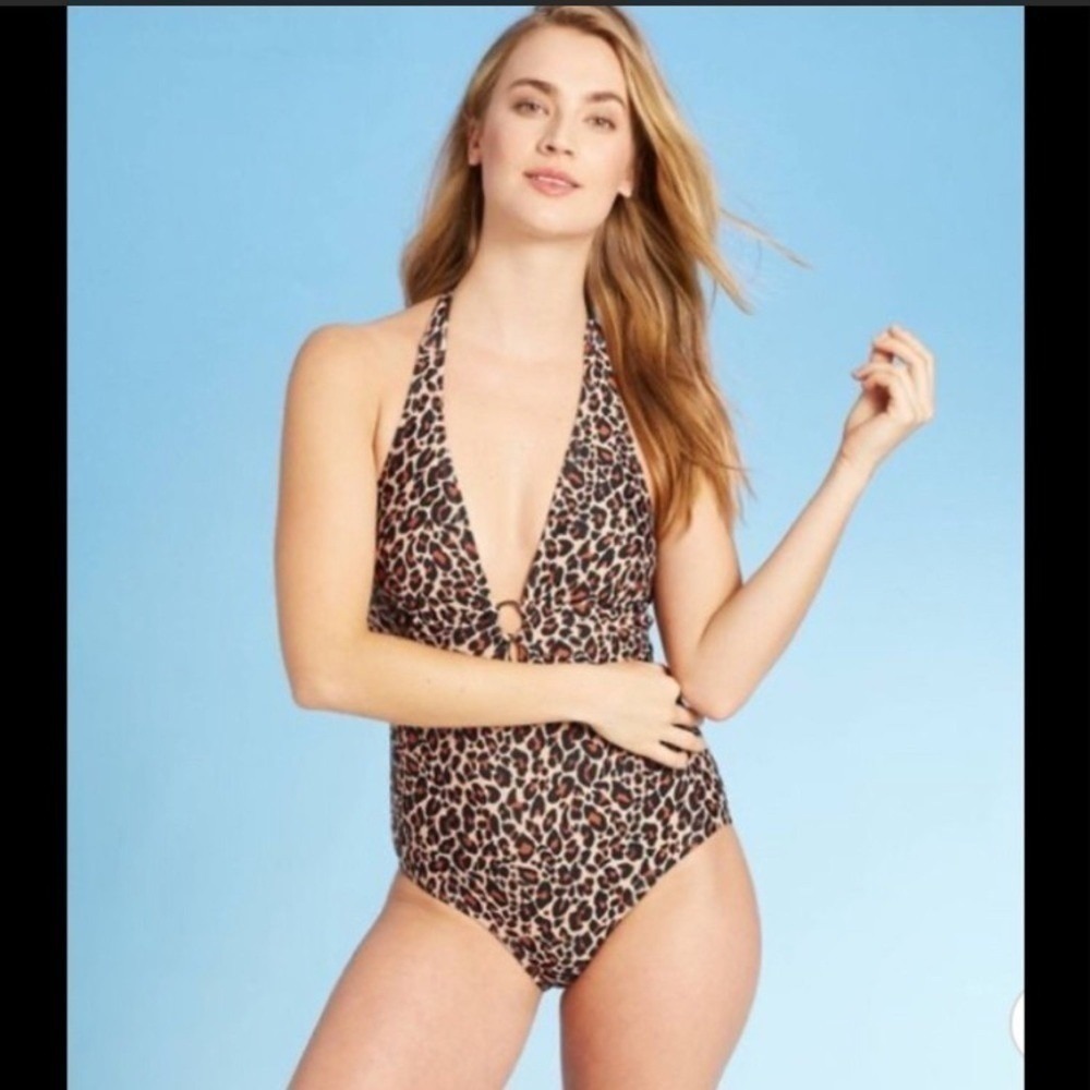 Kona Sol Gold Ring swimSuit 🐆 Size M animal print cheetah tie back vacation
